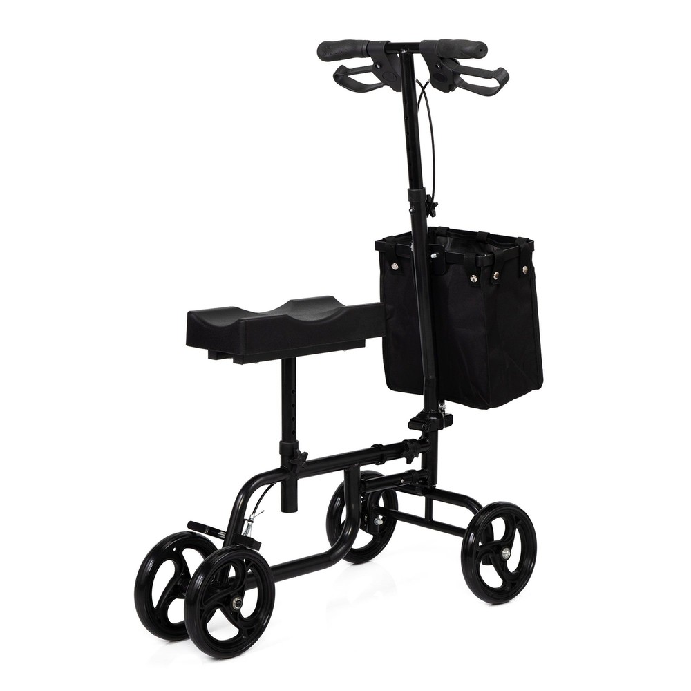 Folding Knee Scooter, Steerable Leg Walker with Bag and Dual Braking System