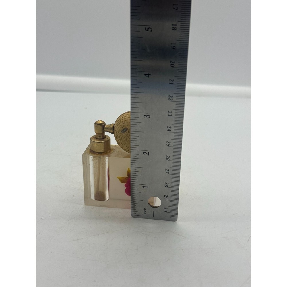 Vintage Lucite Perfume Bottle with Atomizer Rose READ