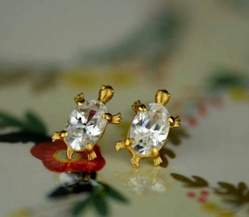 14k Yellow Gold Turtle Birthstone Stud Earring