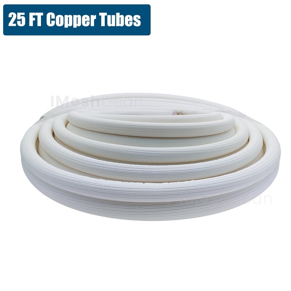 25FT 1/4"x3/8" Insulated Copper Ductless Mini Split Line Set w/25FT Control Wire
