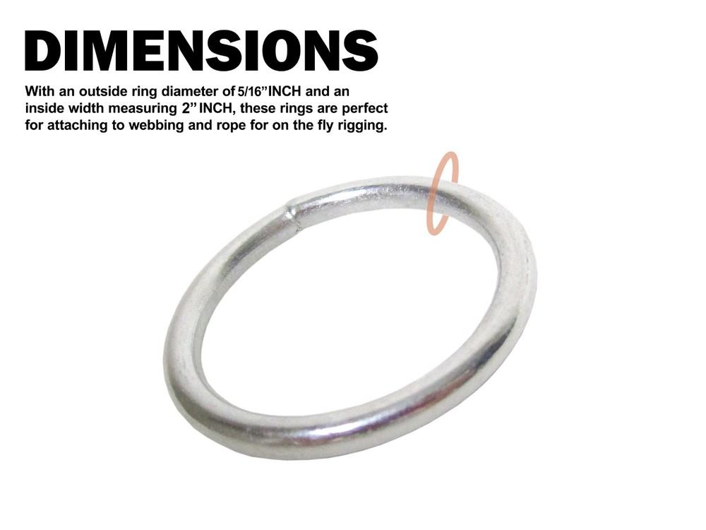 Rope and Cordage Rigging Ring for Attaching Clips, Camping Hardware 5/16" x 2"