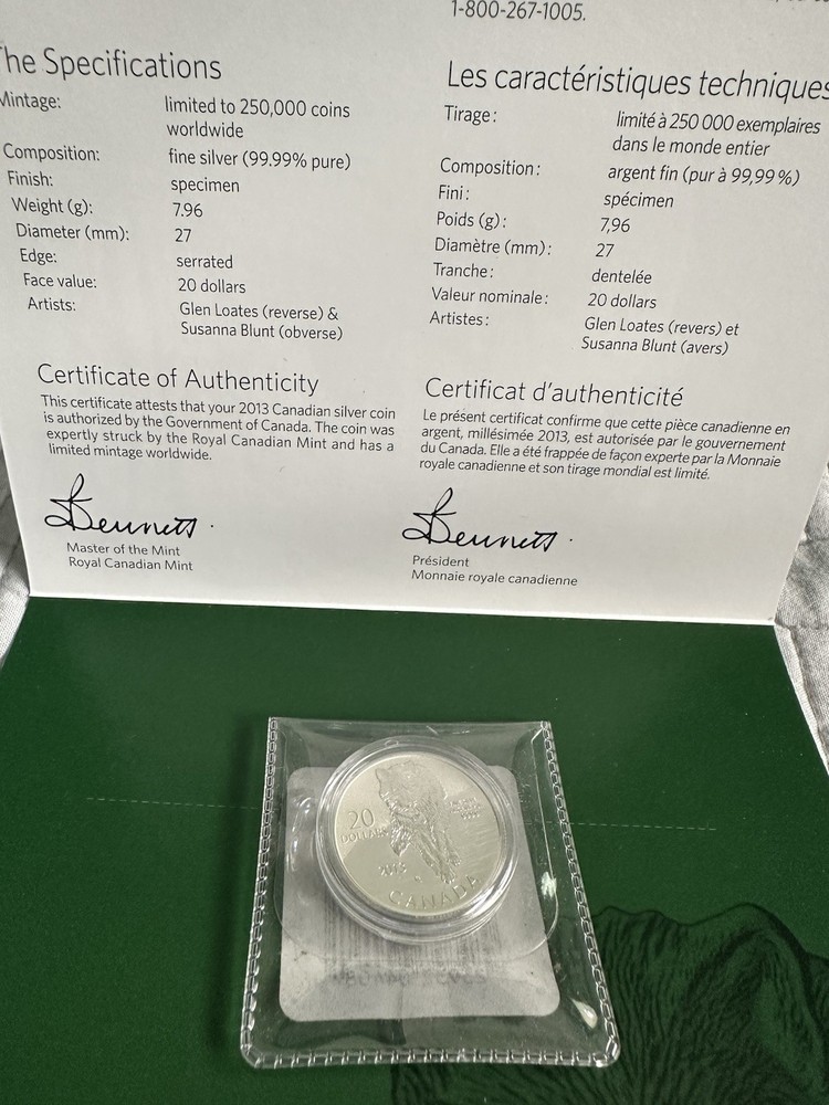 2013 Canada 20 Dollar Silver Coin