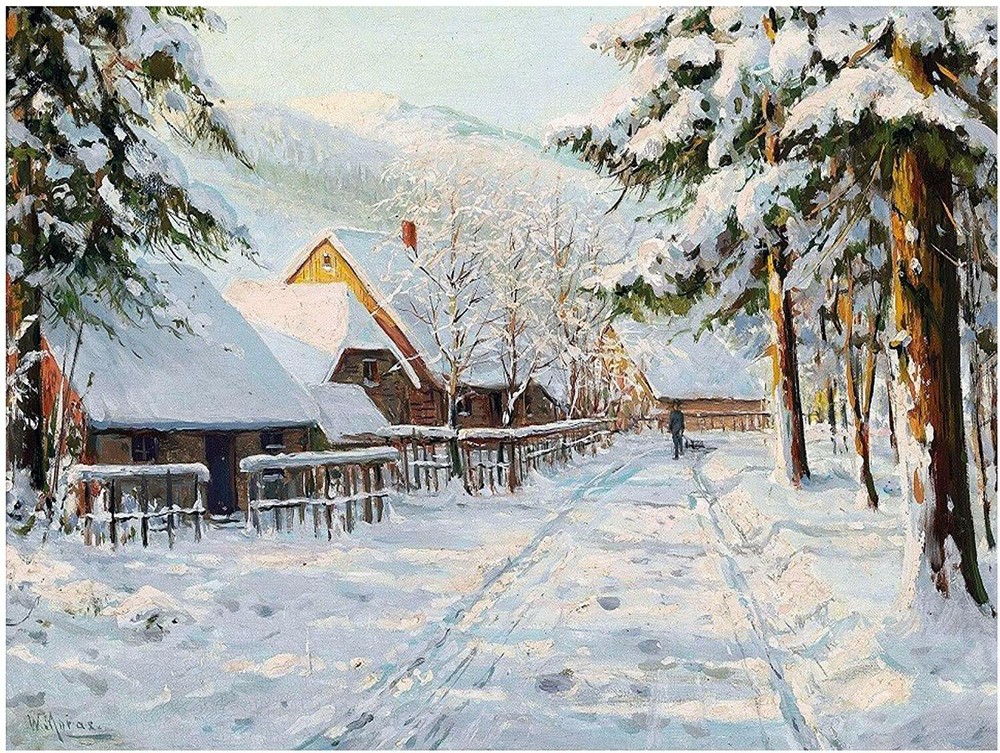 Winter Road Spruce Mountains Houses Tile Mural Kitchen Wall Backsplash Ceramic