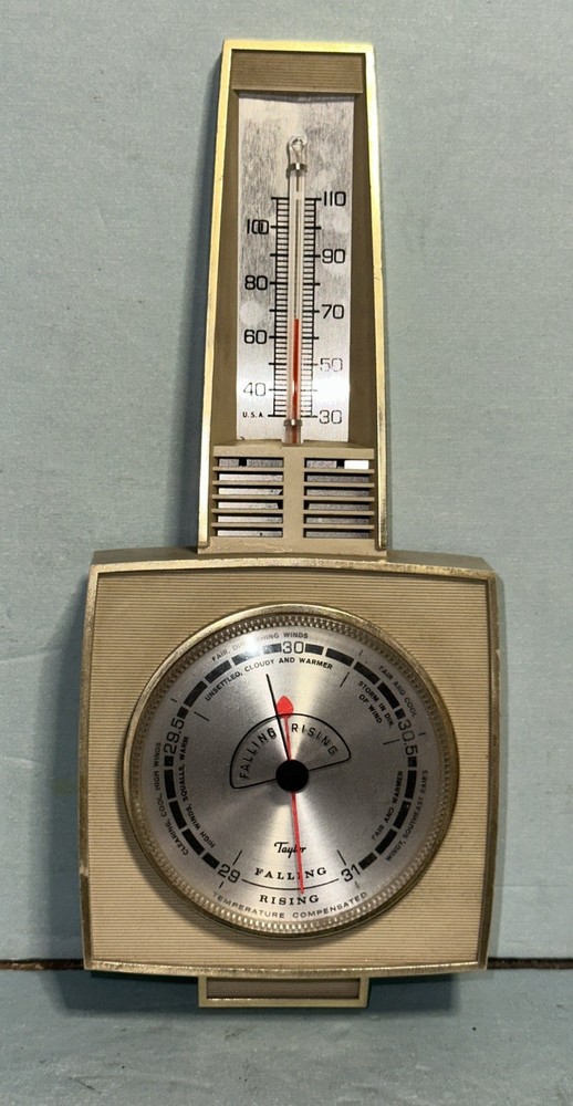 Taylor Wall Mounted Thermometer / Barometer 9.5" Tall Tan Plastic