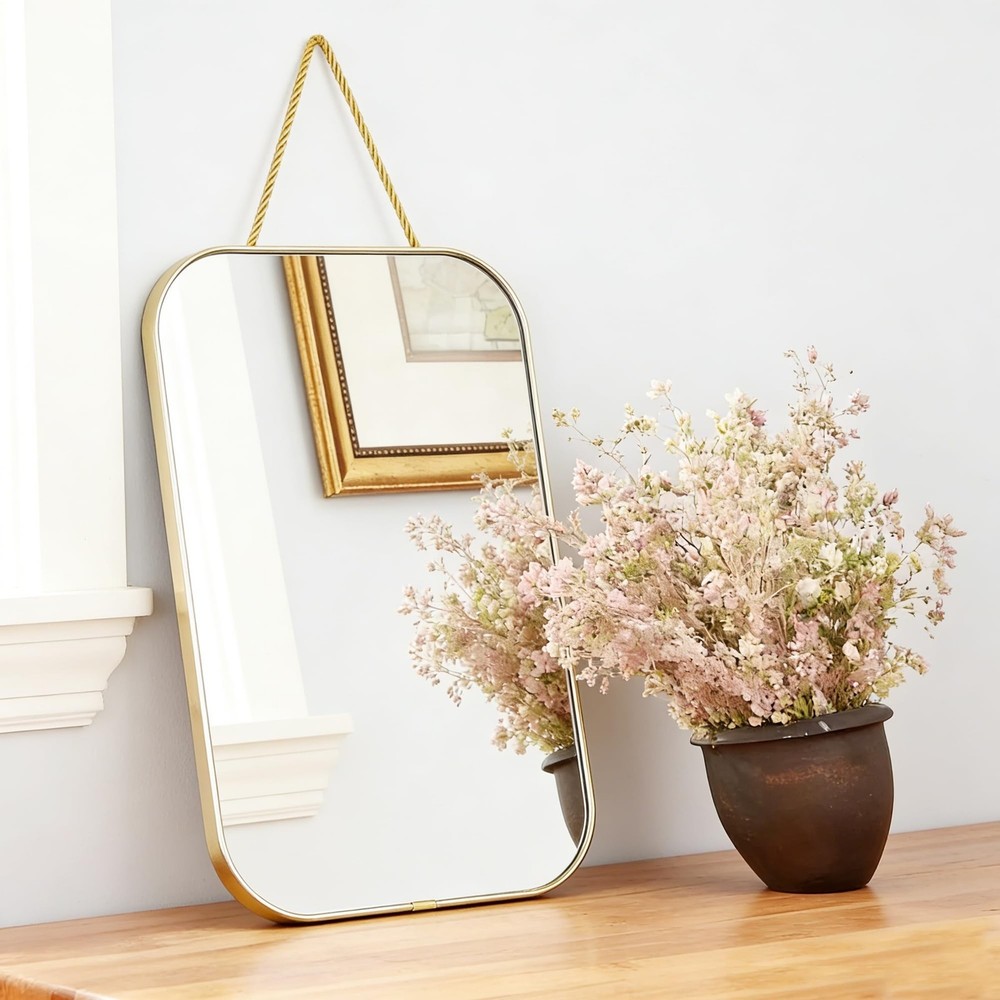 Gold Rectangular Wall Mirror, 15.6x9.2 Inch Modern Decorative Wall Mirror, Su...