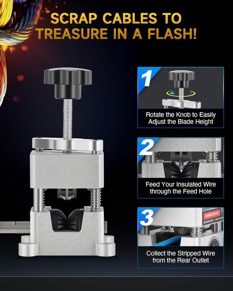 Wire Stripper Machine, 0.06"-1" Manual Wire Stripping Machine, Drill Compatible