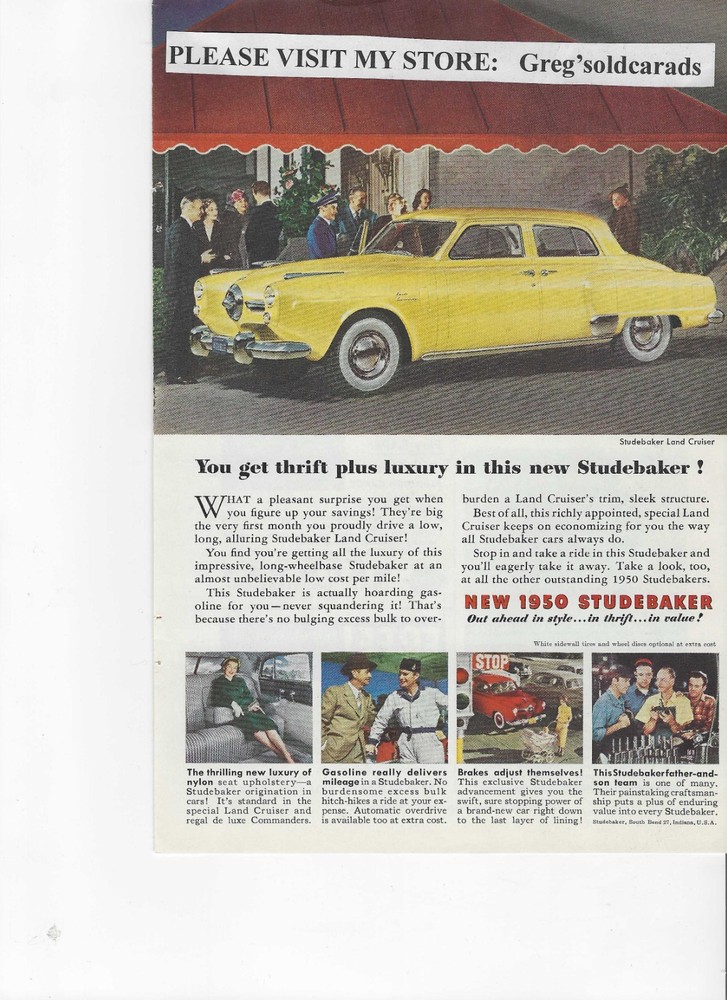 Original 1950 Studebaker  Land Cruiser  vintage print ad
