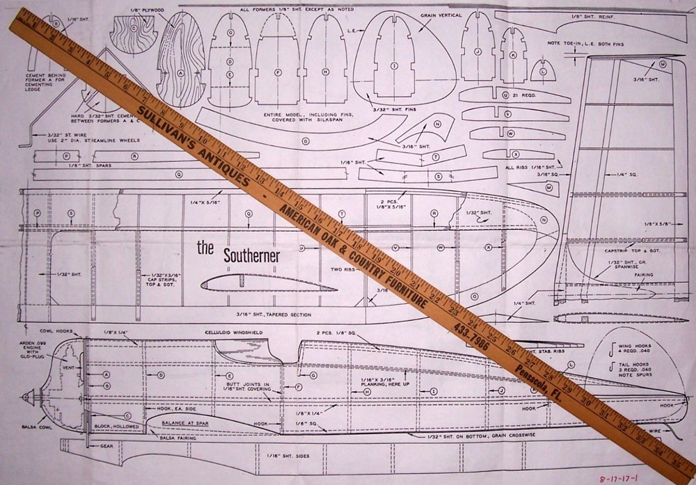 SOUTHERNER PLAN + CONSTRUCTION ARTICLE for OT FF 46" Low Wing Model Airplane