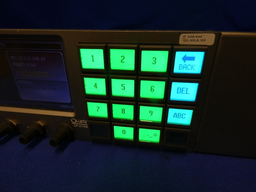 Evertz Quartz CP-2116E-H System Control Panel w/1 Evertz Power Supply, Rackmount