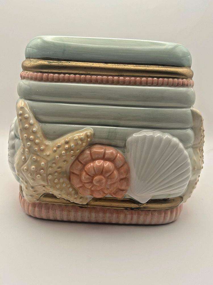 Vintage 1980's Sharry Holiday Ceramic Tissue Box - Seashell/Nautical
