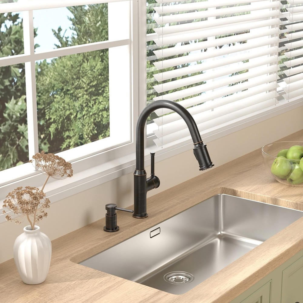 Oil Rubbed Bronze Kitchen Faucet with Pull Down Sprayer, Single Handle Kitche...