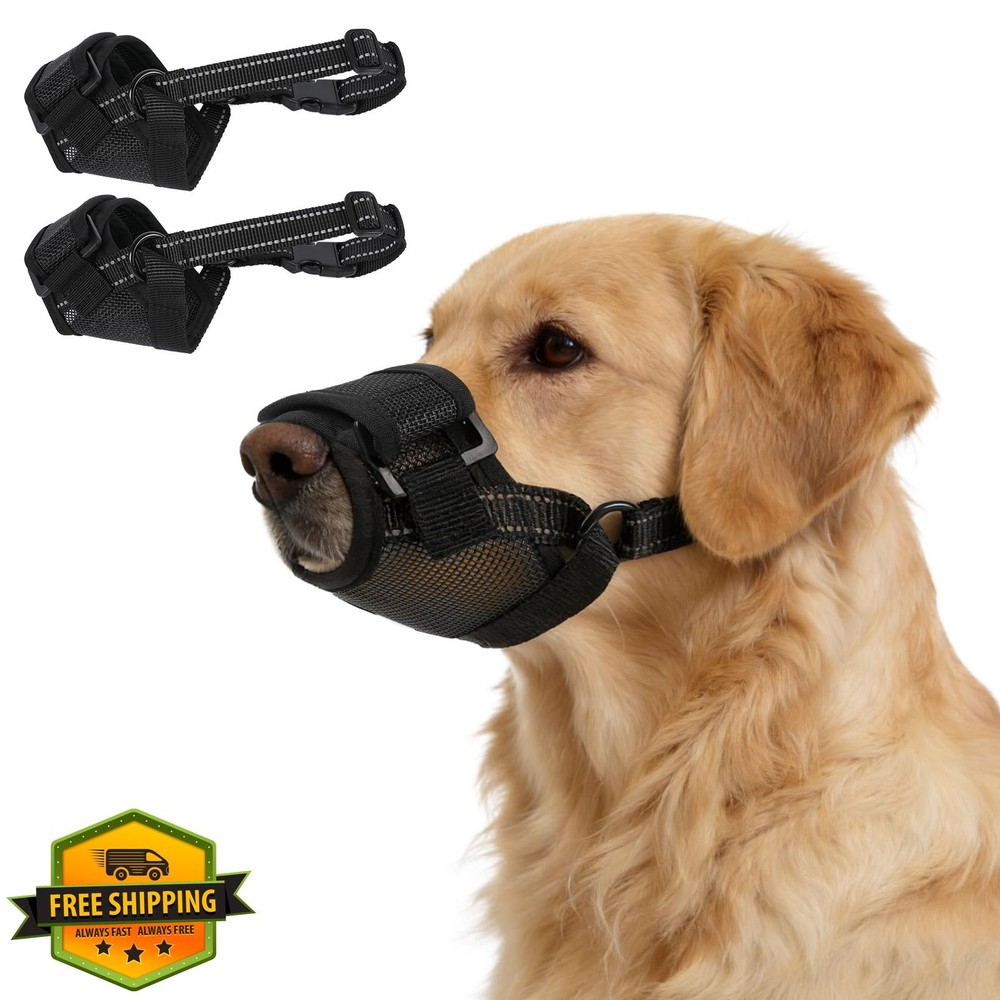 PURRLIA 2 Pack Dog Muzzle Small Medium Large Breathable Adjustable Soft S