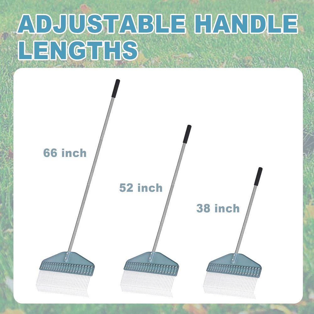 Thatch Rake, 66" Adjustable Handle, 17" Wide Dethatcher Rake for Garden, Patio &