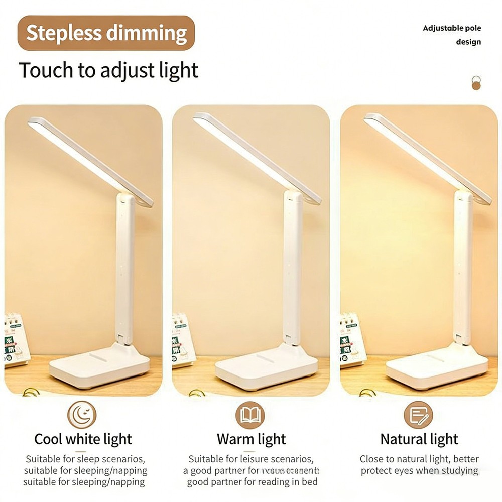 Dimmable LED Desk Light Touch Sensor Table Bedside Reading Lamp USB Rechargeable