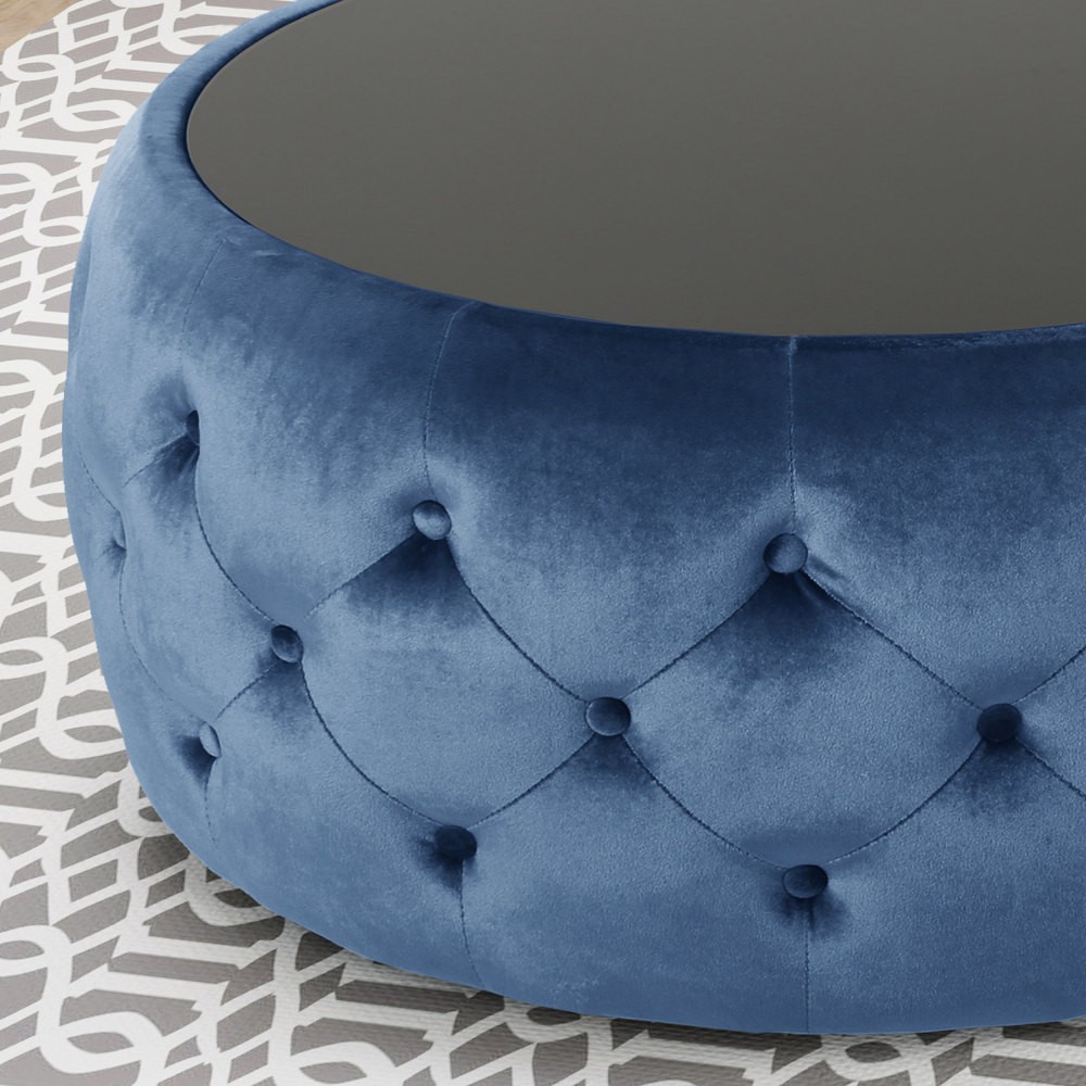 Coffee Table Cluster-Stitch Diamond Pattern With Tempered Glass Top