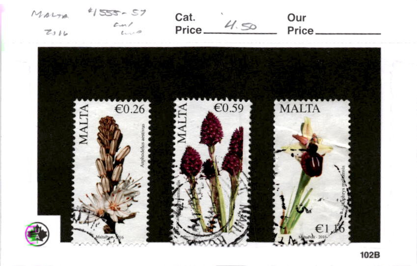 Malta, Postage Stamp, #1555-1557 Used, 2016 Flowers (AB)