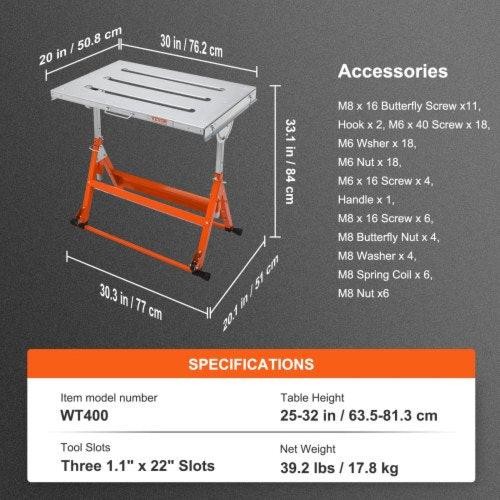 Welding Table 30 x 20 400lbs Load Capacity Steel Welding Workbench Table