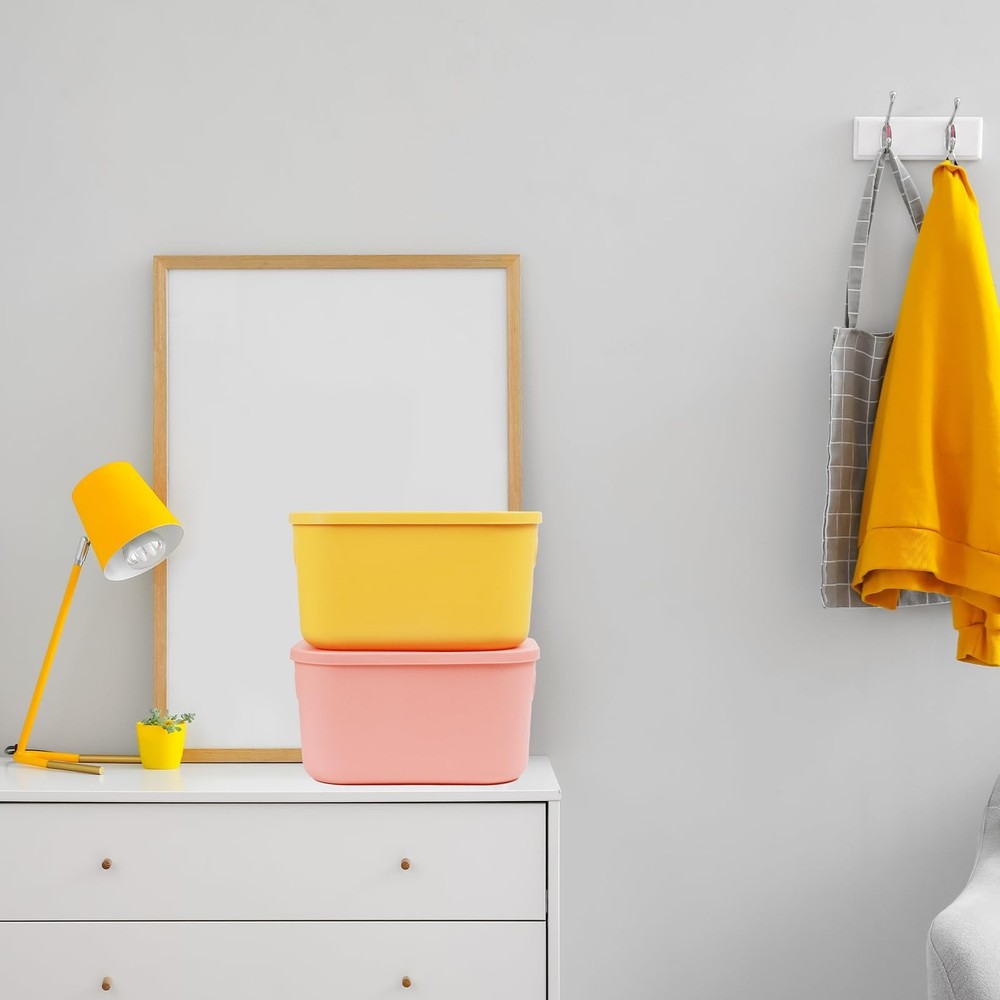 6Pcs Small Storage Bins with Lids, Stackable Plastic Organizer Bin Storage Co...