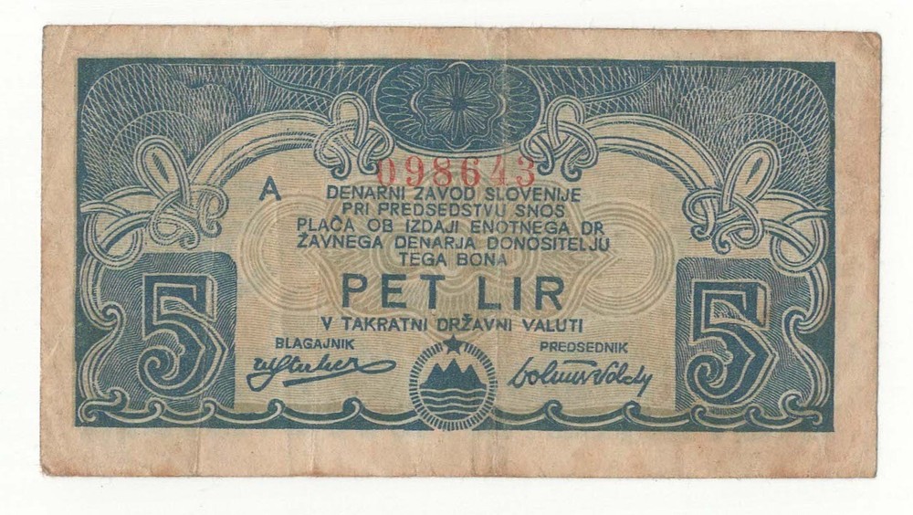 SLOVENIA 5 LIRE 1944 WWII
