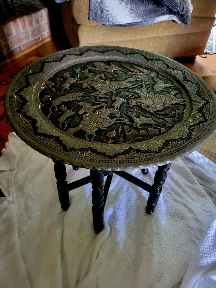 Vintage Beautiful Copper Silver Middle Eastern Tray, Display, Or Table Top