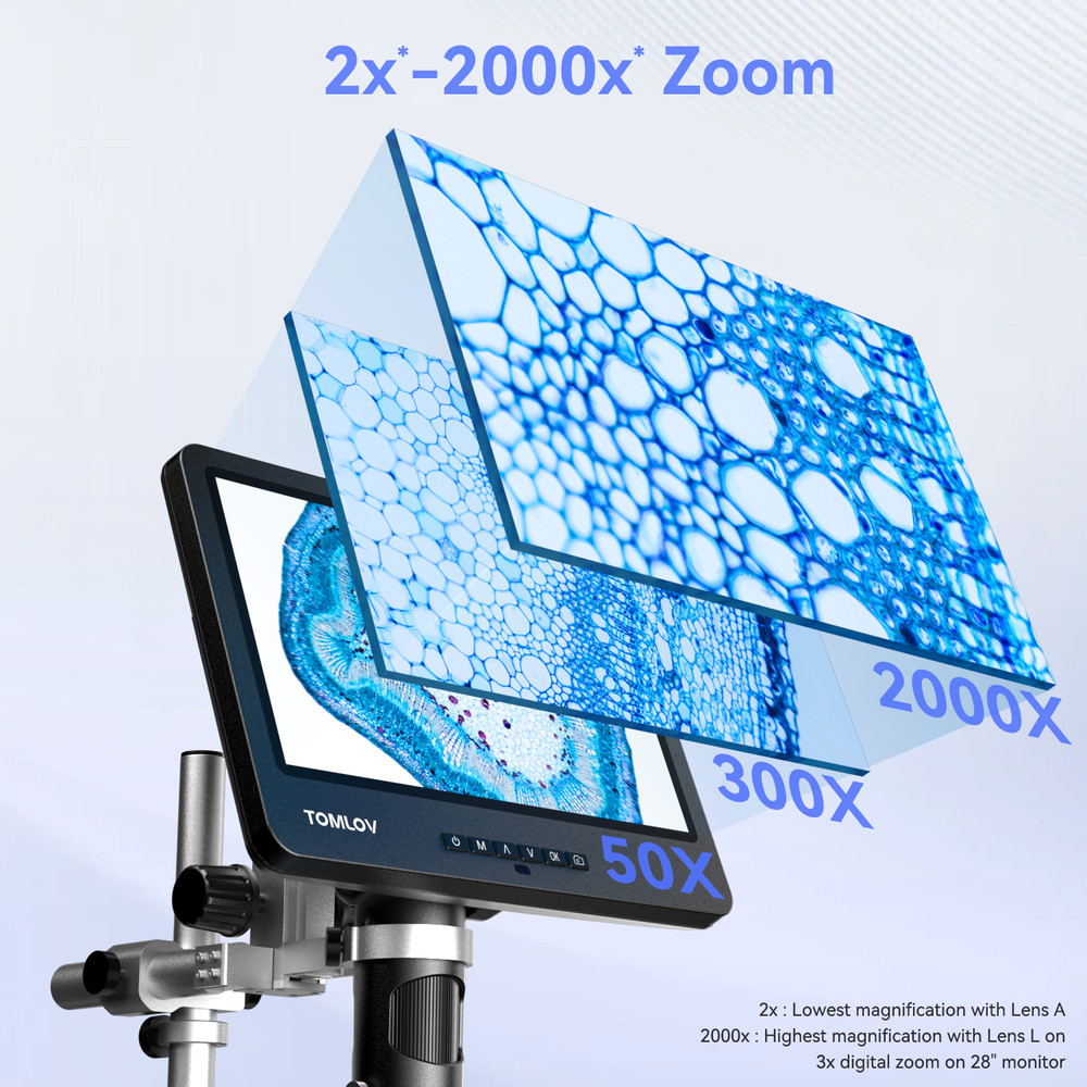 TOMLOV Digital Microscope 2000X 10.1" Screen Coin Microscope 144 LED Workbench