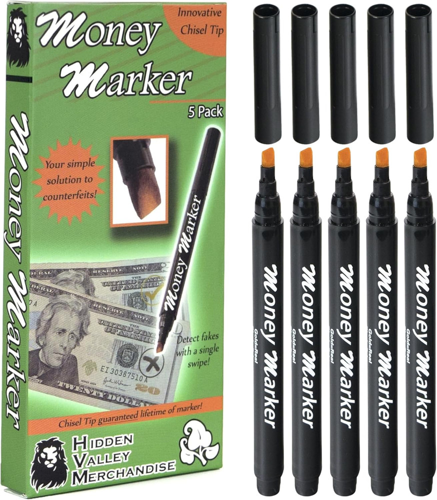 Counterfeit Money Detector Pens 5-Pack | Fake Bill Marker with Chisel Tip