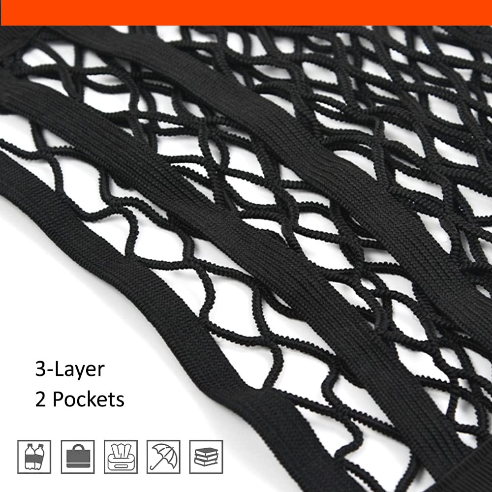 Luckybay 3-Layer Car Mesh Organizer Net, Seat Back Elastic Storage Net Bag, B...