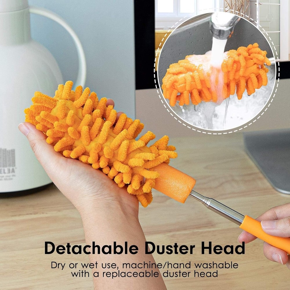 Tukuos Microfiber Duster with 2 Replaceable Heads & Extendable Pole for Cleaning
