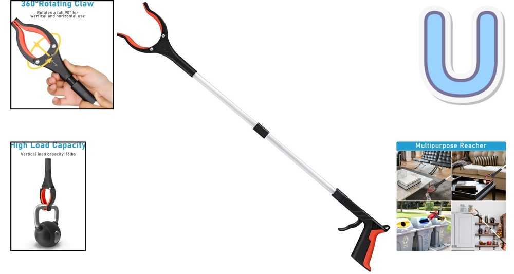 Foldable 32-Inch Grabber Tool with Rotating Head - Effortless Item Retrieval
