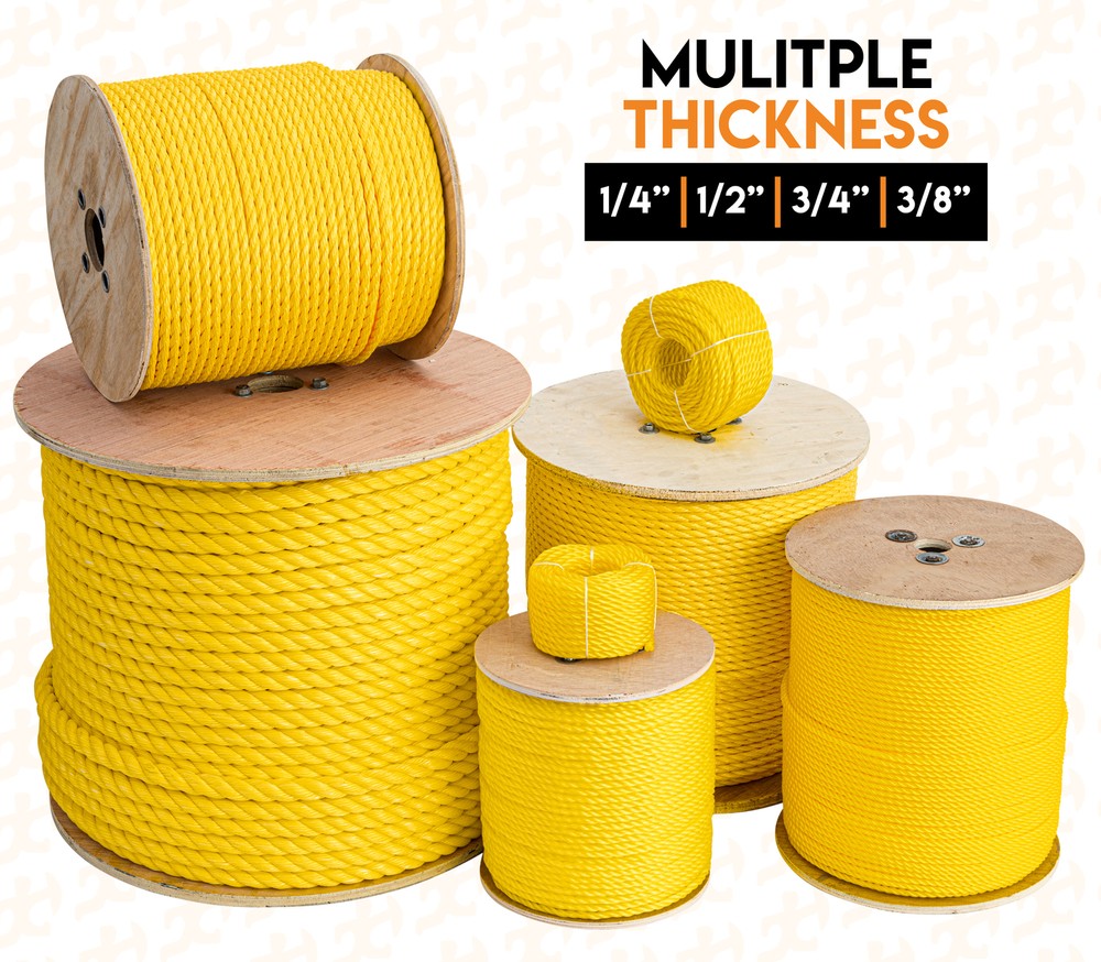 600 ft Twisted Polypropylene Rope - 3/8" - Yellow Floating Poly Pro Cord
