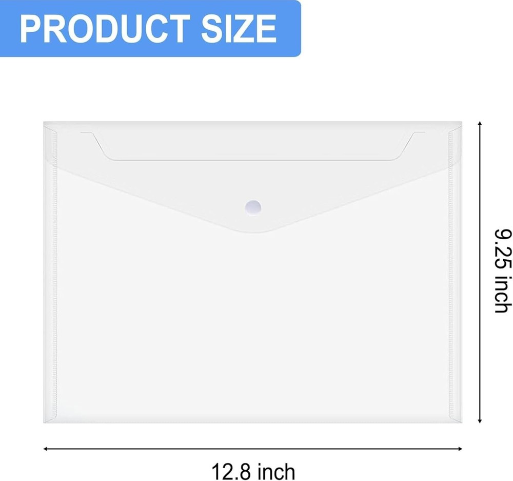 100 Pack Plastic Envelopes A4 Letter Size Plastic Envelope Clear Document Fol...