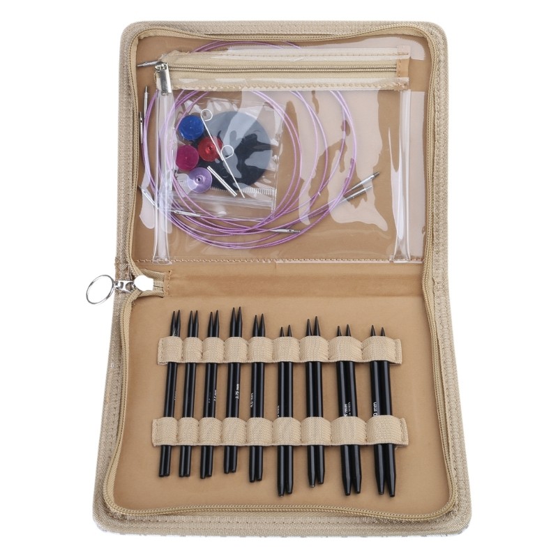 Circular Knitting Needle Set with Knitting Accessories, Zippered Leather Case