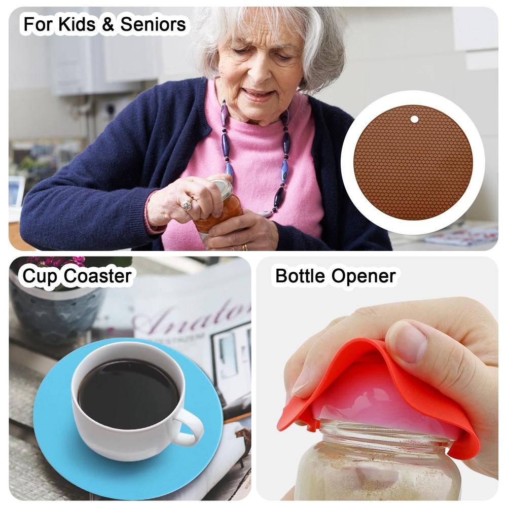 3pcs 7" Silicone Round Texture Jar Opener Pad, Brown