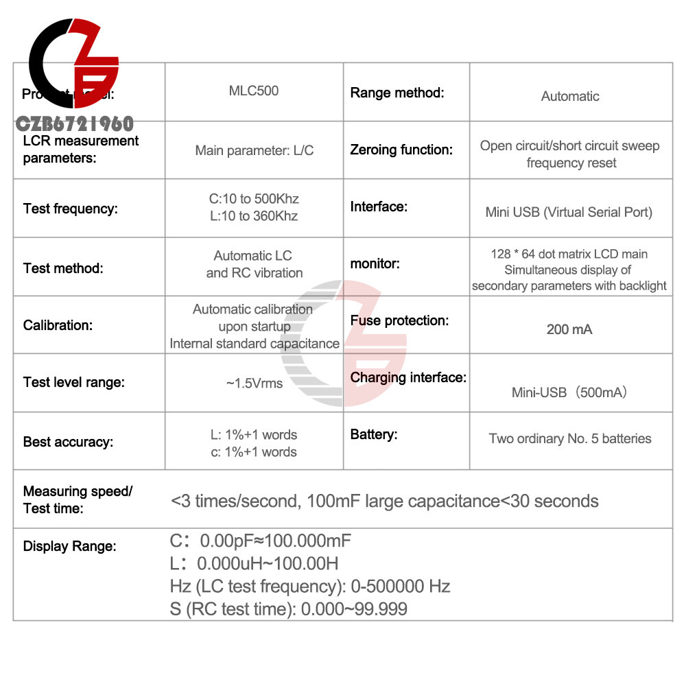 MLC500 Automatic Range Capacitance Inductance Meter Digital Capacitance Tester