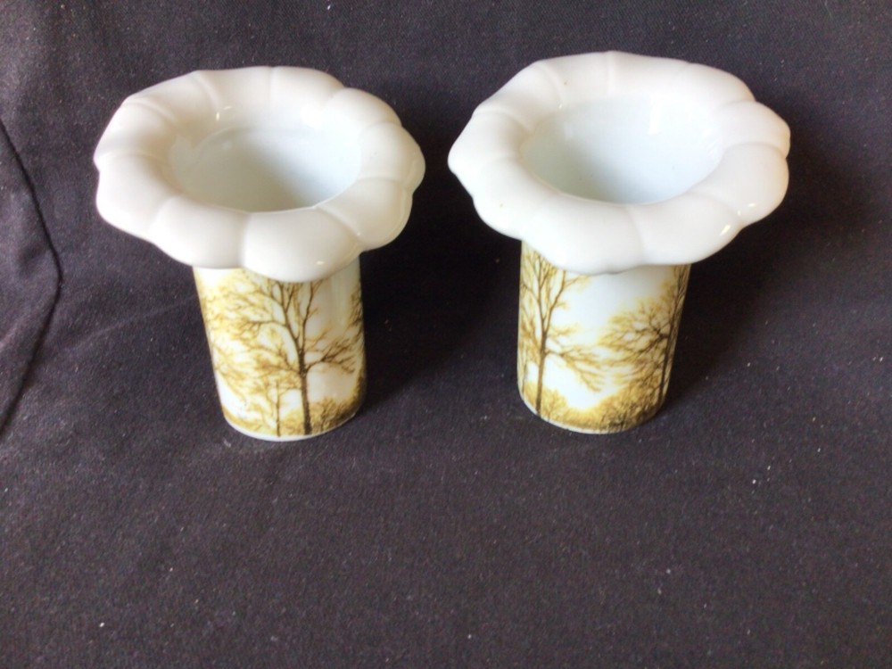 Vases (2) white - pottery - flower shaped top