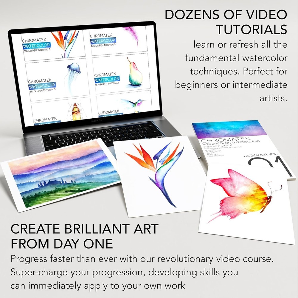 54 Watercolor Pens Set with 15 Pages Pad & Online Tutorials for Mastery