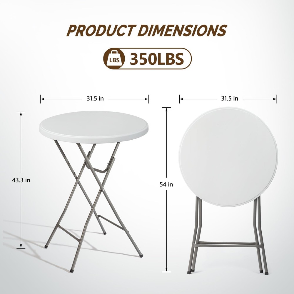 VINGLI 32" Plastic Folding Round Table Bar Height, HDPE Matrial 32“, White