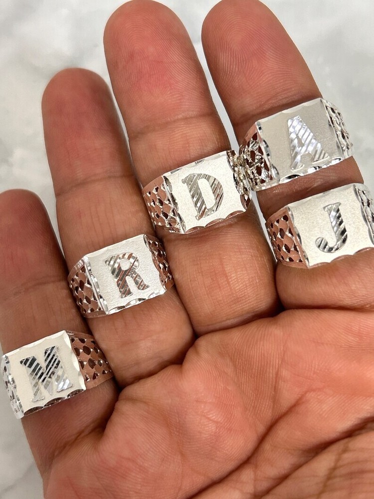 Mens Initial Solid Sterling 925 Genuine Silver Letter Alphabet Ring Mens Silver