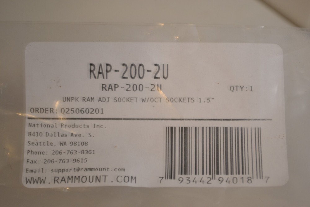 RAP-200-2U RAM Mount UNPK RAM ADJ Socket w/OCT SOCKETS 1.5"