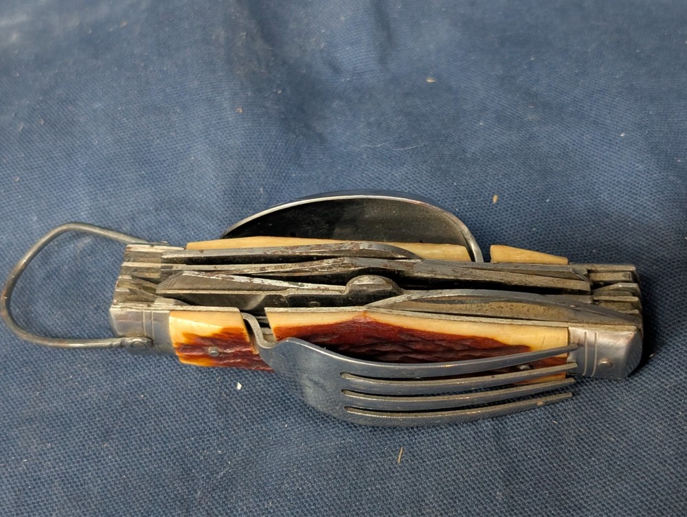 VINTAGE BONE/STAG HANDLE 11 TOOL CAMPING / FOLDING SURVIVAL TOOL, Made in JAPAN