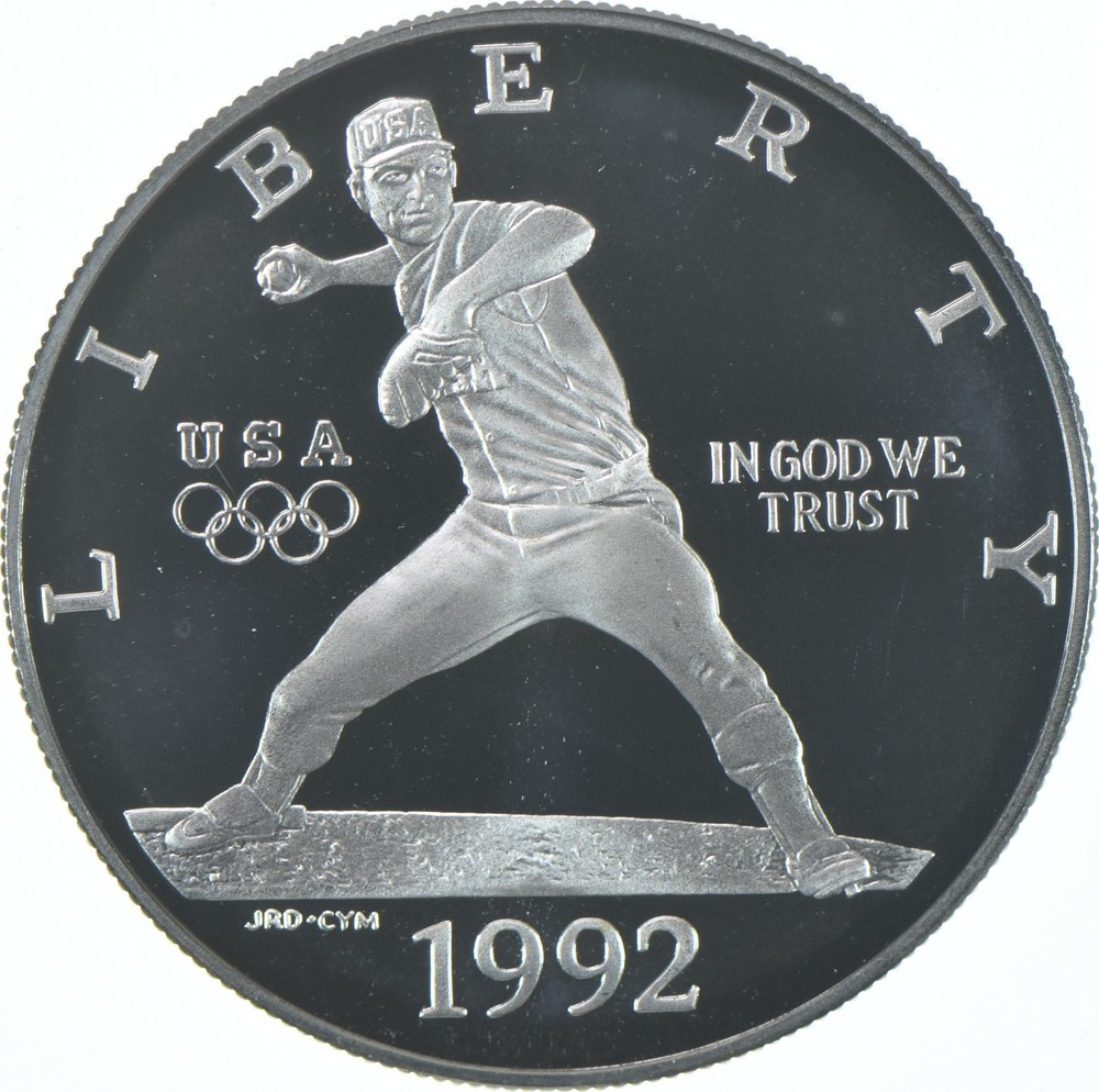 1992-S Proof Olympic Baseball Pitcher Commemorative Silver Dollar $1