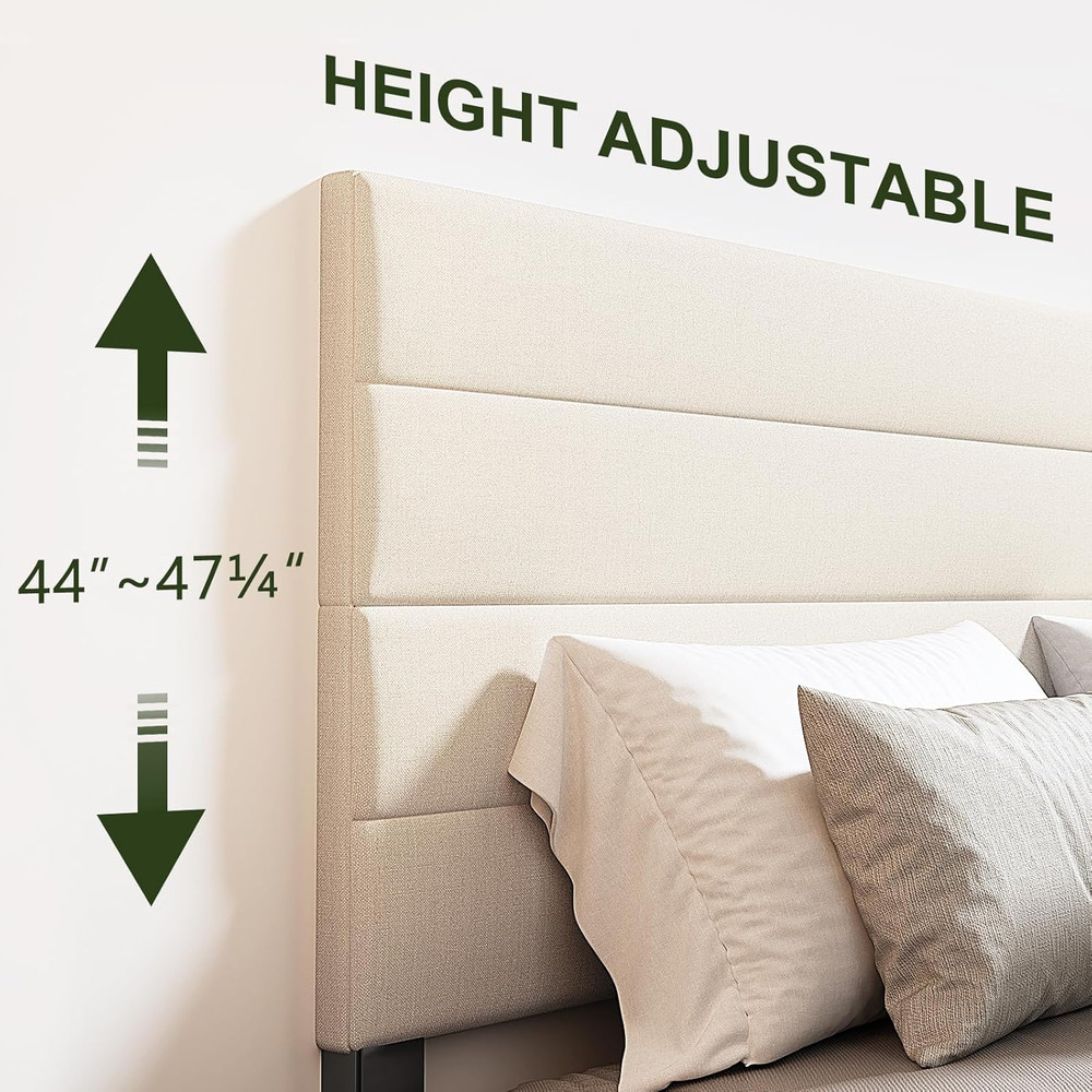 King Size Bed Frame, Modern Upholstered Bed Frame King with Adjustable Linen Hea