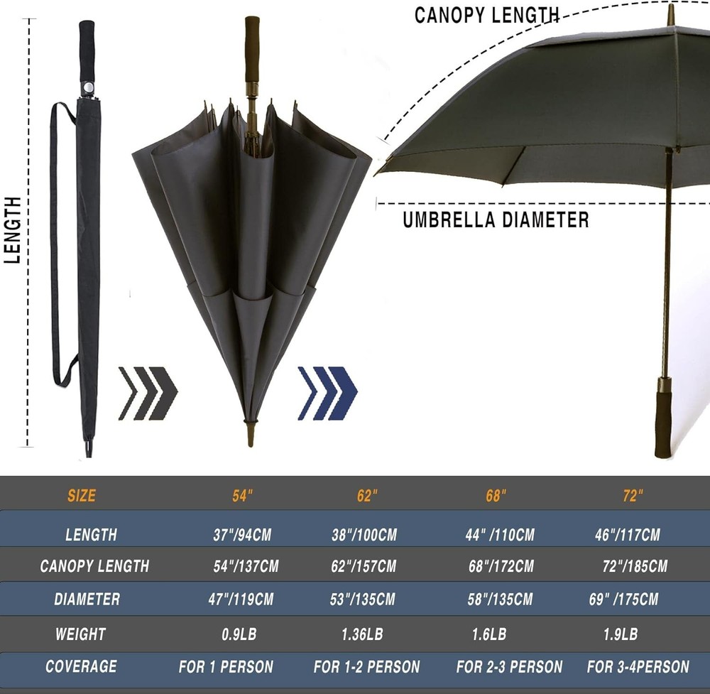 Golf Umbrella Large 62/68/72 Inch Automatic Open Golf Umbrella Extra Large
