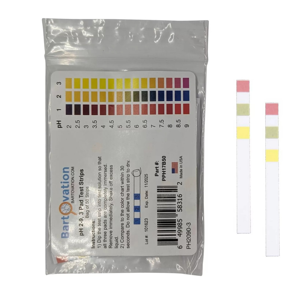 pH 2-9, 3-Pad Test Strips [Bag of 50 Strips]