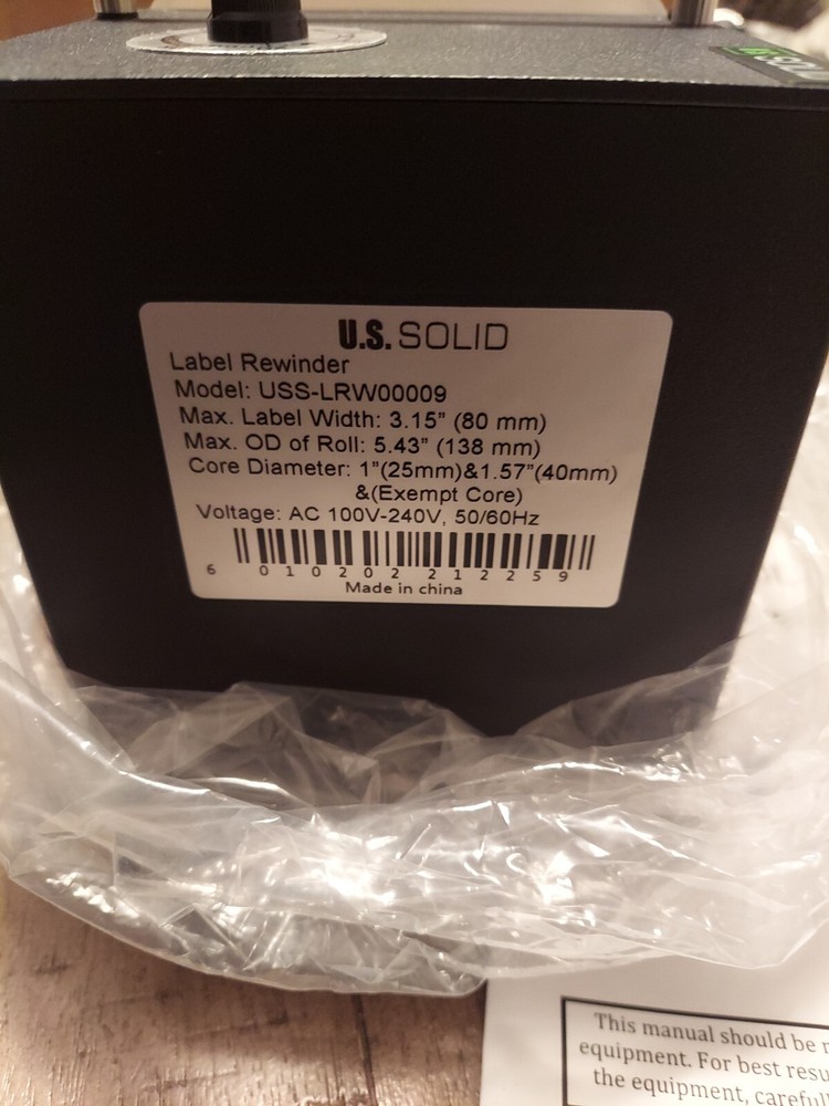 U.S. Solid Automatic Label Rewinder Machine, 1"/1.5" Core Holder, USS-LRW00009