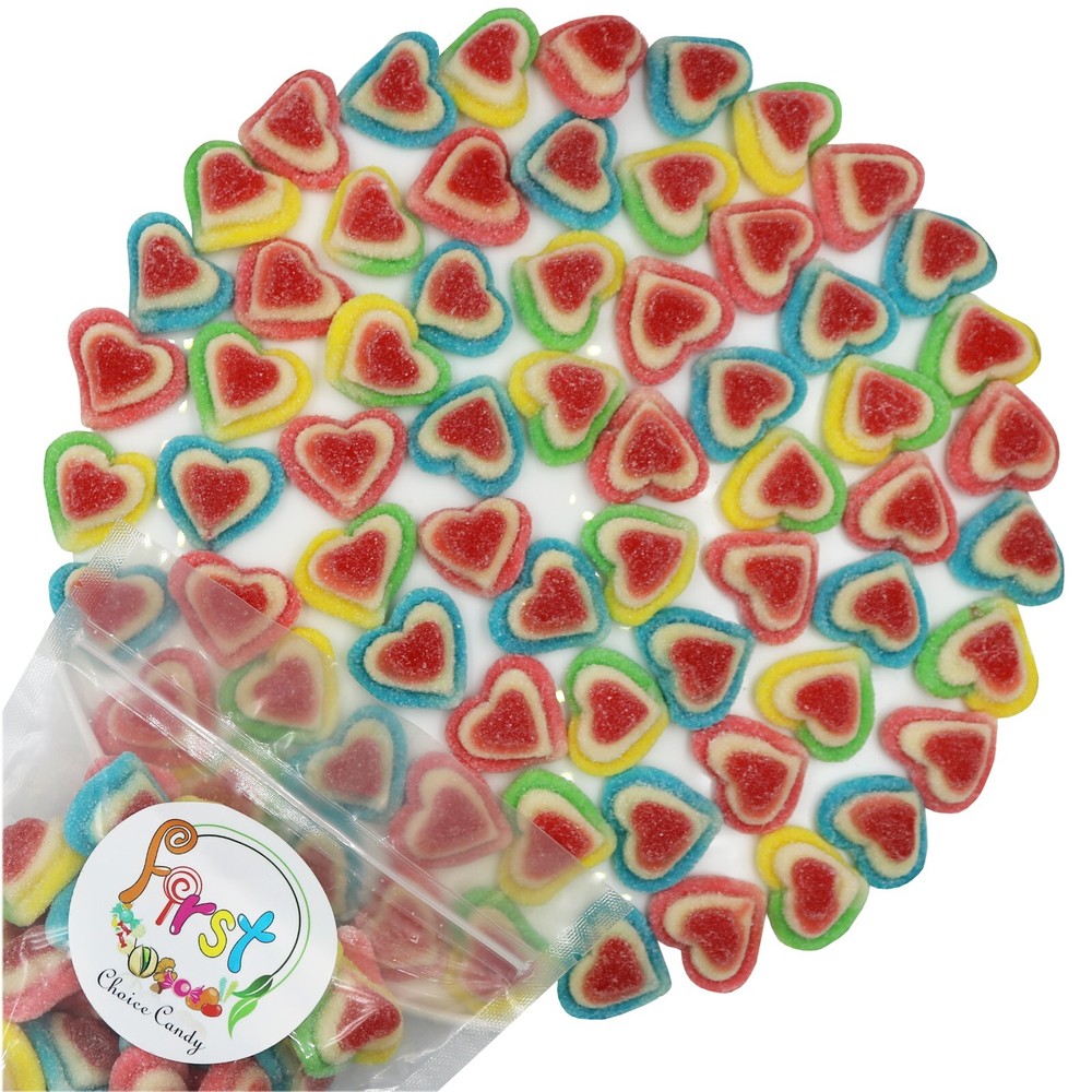 RAINBOW SUGARED LOVE TRIPLE HEARTS GUMMY