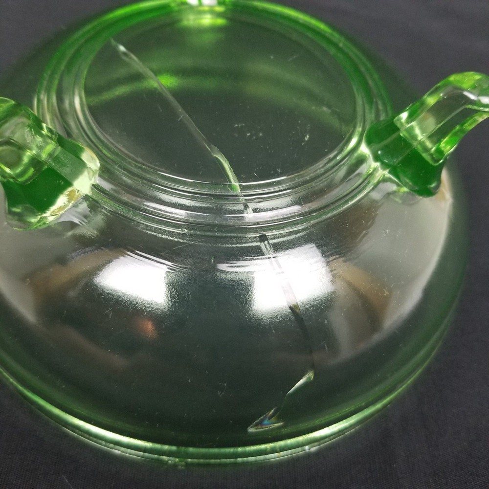 VintageDepressionVaselineUraniumPressed cleargreenGlass FootedCandyDish w/CRACK