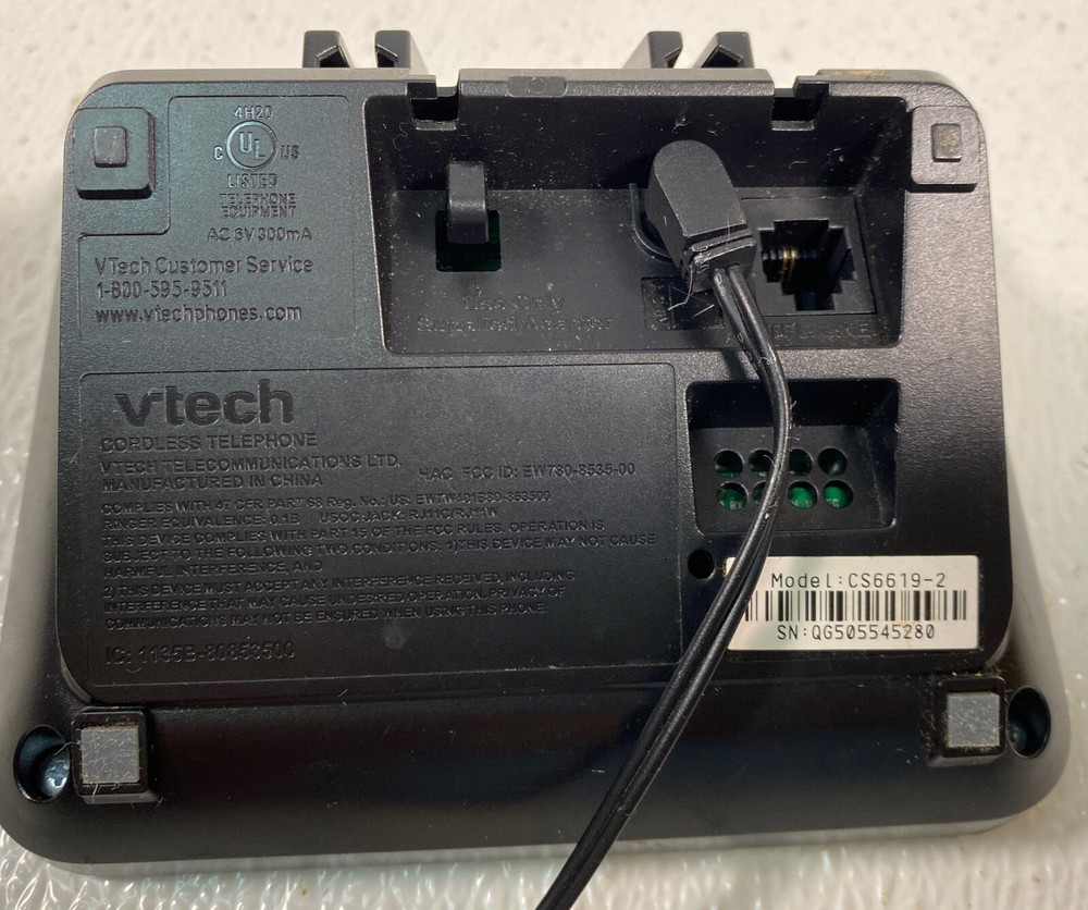 Vtech Model CS6619-2 Cordless Phone Handset with Main Base Cords Tested