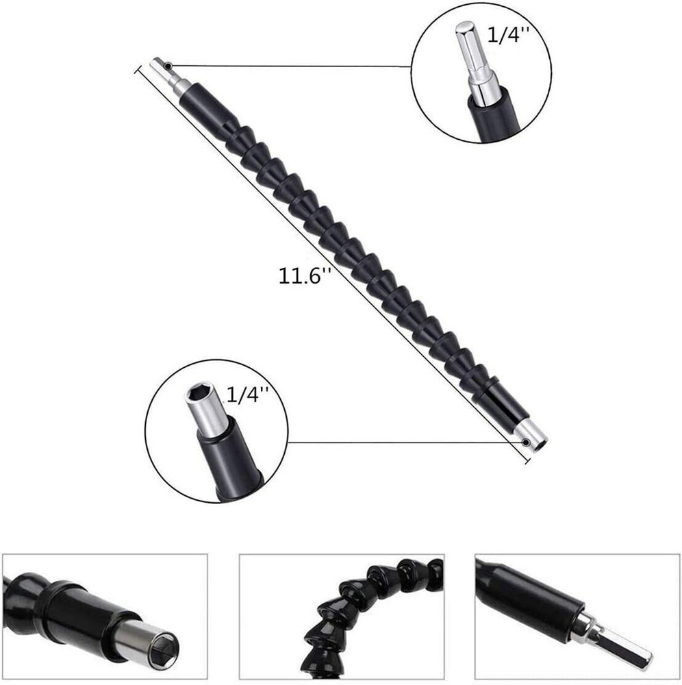 3-Piece 105 Degree Right Angle Drill Socket Adapter Flexible Shaft Extension Bit