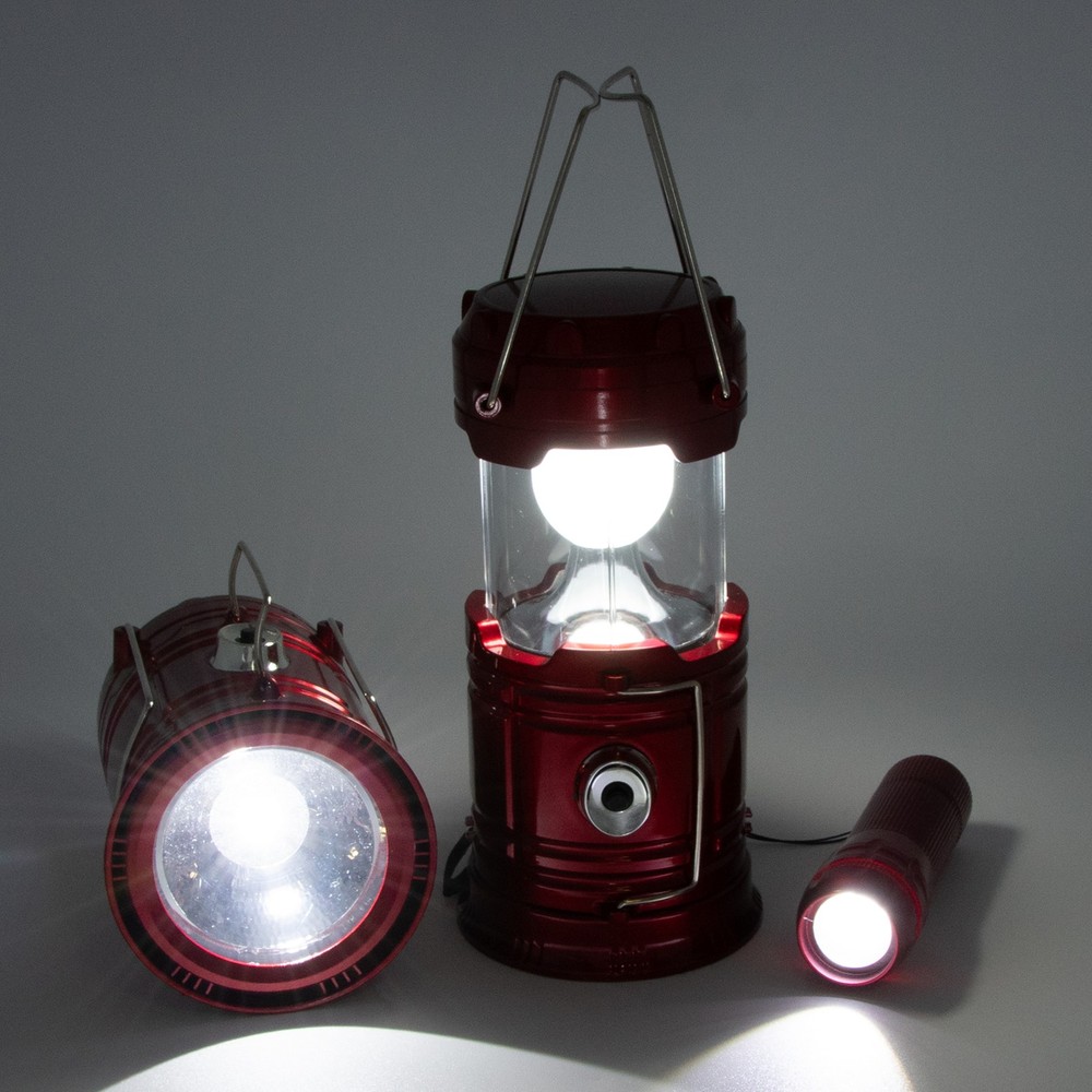 Smart Home 3pc Lantern and Flashlight Emergency Light Set in Red